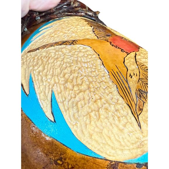 Vintage‎ Hand Carved Painted Gourd 6.5" Vase Hummingbird Signed Folk Art Decor - Picture 10 of 11